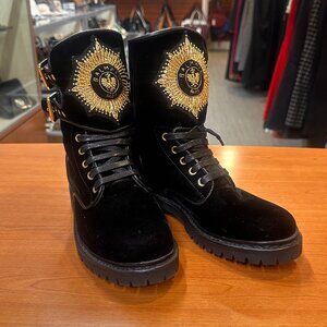 Balmain Black Velvet/Velour Combat Boots